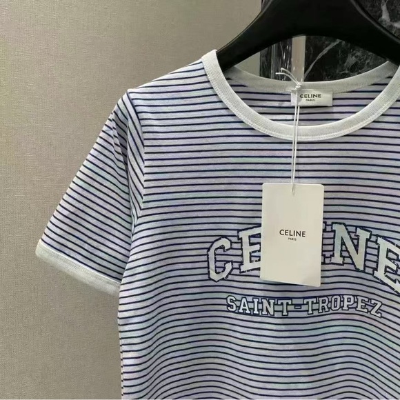 Celine Navy and White Striped Tee - Picture 1 of 4